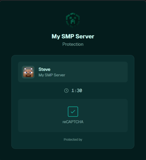 Пример страницы капчи MineGuard